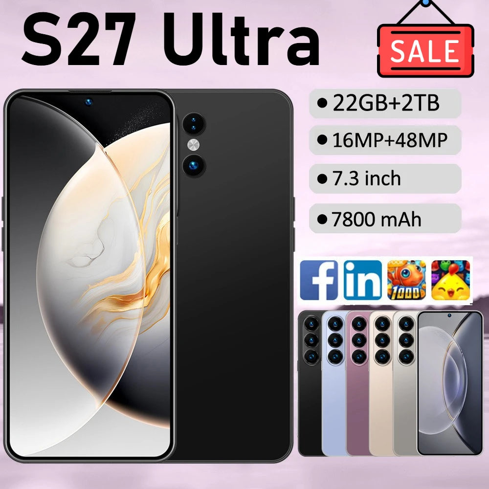 NUEVO Teléfono Celular S27 Ultra, 7.3HD, 5G, Doble SIM, Doble Modo de Espera, Smartphone Económico, 7800mAh, Android 15, WIFI, GPS