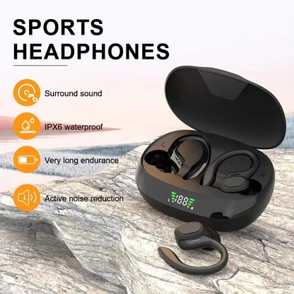 Auriculares inalámbricos deportivos 5,3 con micrófono con cancelación de ruido 75H estéreo HiFi sobre la oreja pantalla LED USB-C IPX6