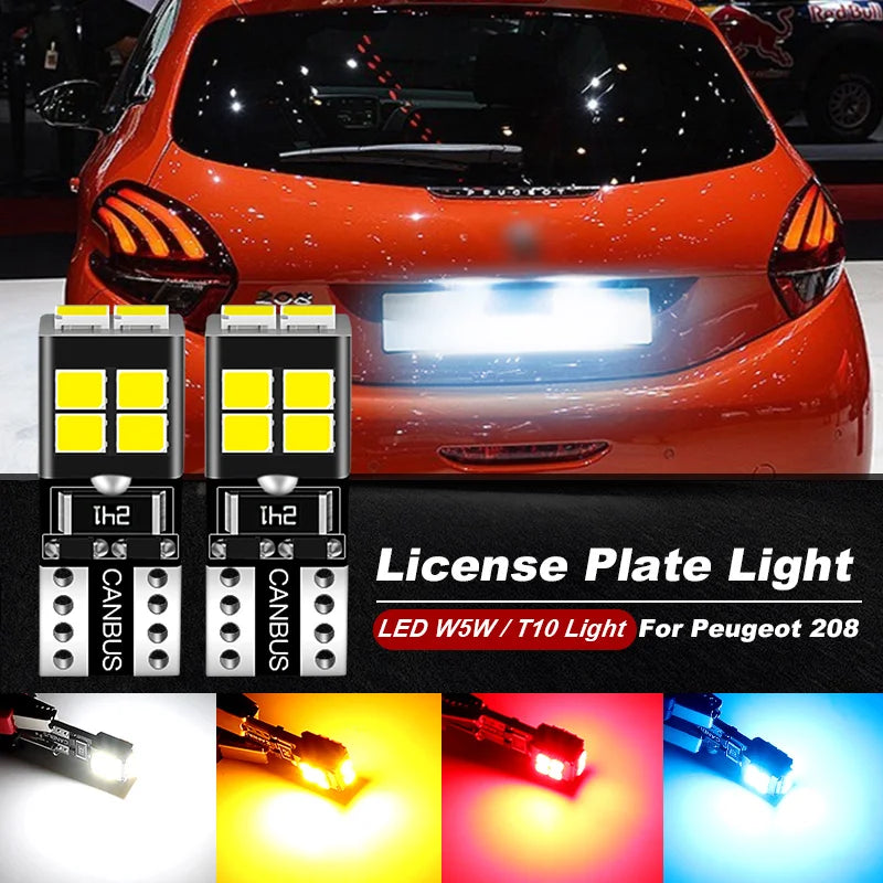 2 uds luz LED de matrícula W5W T10 CANbus para Peugeot 208 1 2 accesorios 2012 2013 2014 2015 2016 2017 2018 2019 2020 2021