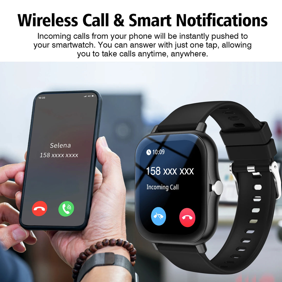 Reloj inteligente con llamadas inalámbricas, modos multideportivos, recordatorios de mensajes, reloj deportivo para iPhone/Android