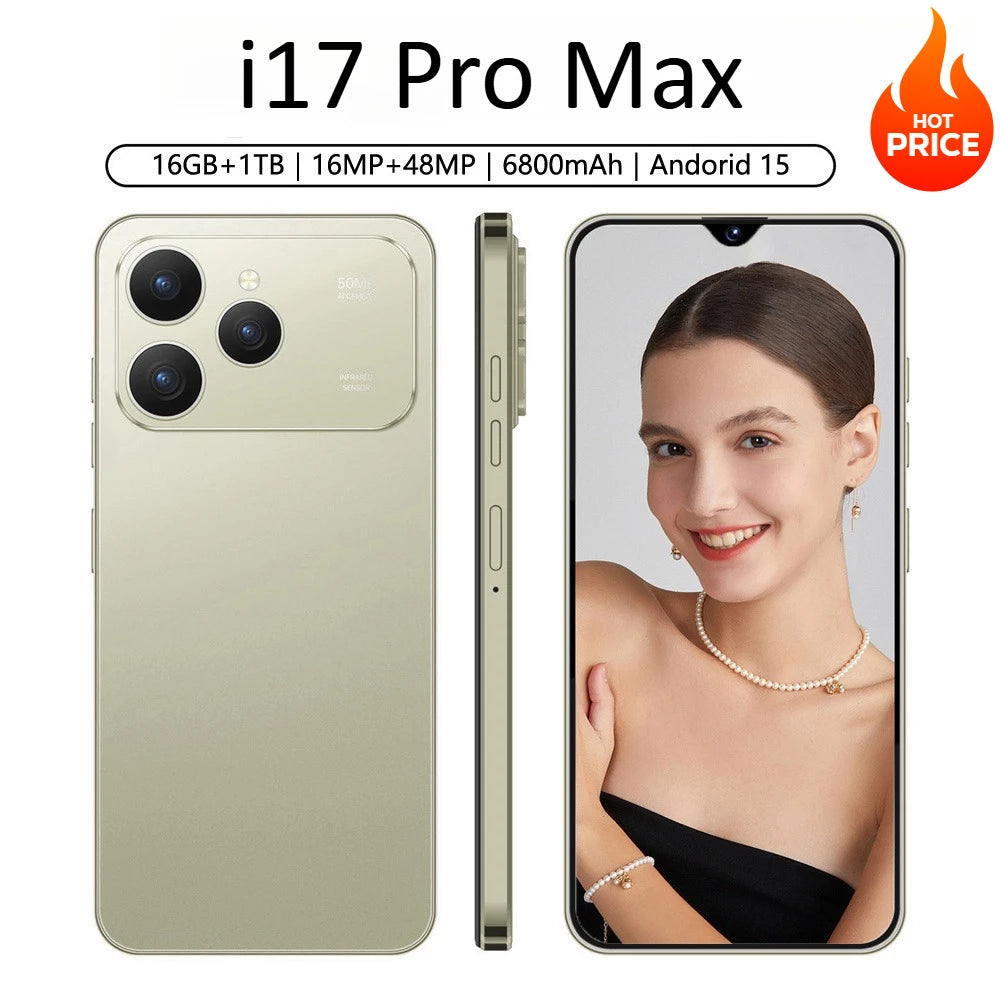 Nuevo Teléfono Inteligente i17 Pro Max Original 2026, Versión Global de 7.0 Pulgadas, 5G, Doble SIM, 6800mAh, Android 15