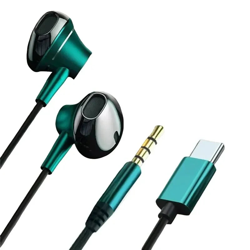 Auriculares USB tipo C HiFi bajo estéreo Control de volumen micrófono 3,5mm auriculares con cable para Galaxy S24 S23 S22 S21 Ultra iPhone 15 Pro Max