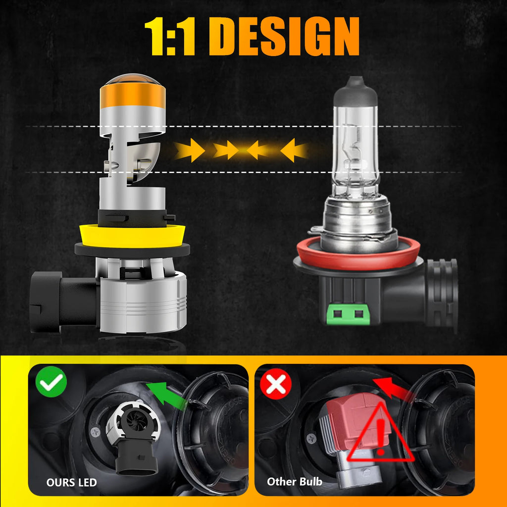 DriveVisionH11Led lente 1:1 proyector Led H4 H7 H18 9005 9006 9012 bombillas de faros delanteros de coche Mini lente de proyector Turbo Led 6000K