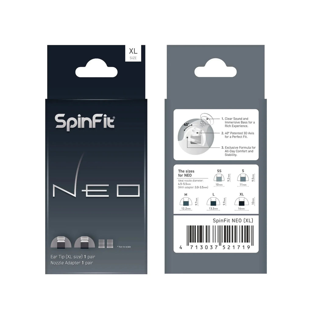 SpinFit NEO para puntas auriculares patentadas de silicona IEM, éxito de CP100/CP100 +, un juego que se adapta a boquillas normales y delgadas, 1 par con adaptadores