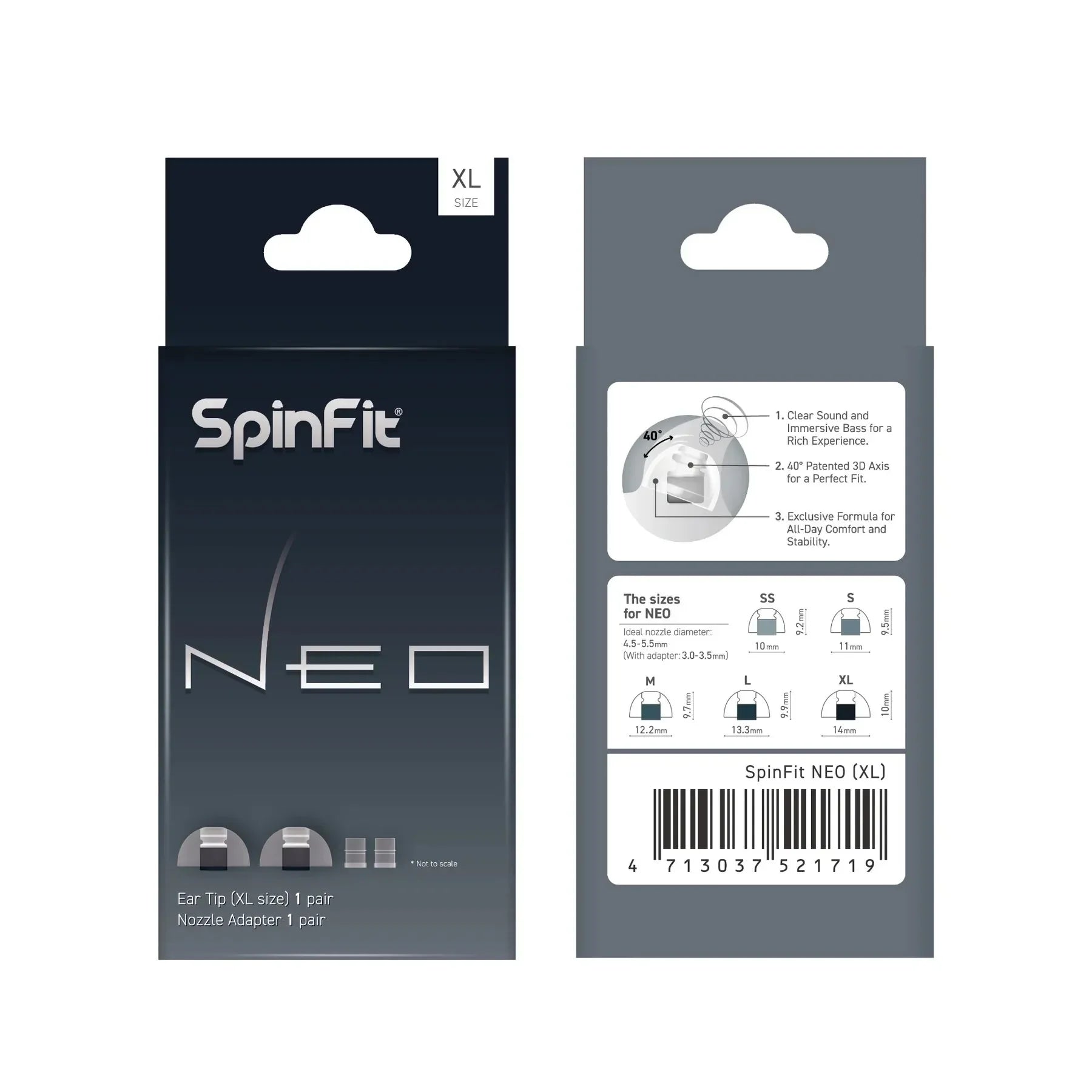 SpinFit NEO para puntas auriculares patentadas de silicona IEM, éxito de CP100/CP100 +, un juego que se adapta a boquillas normales y delgadas, 1 par con adaptadores