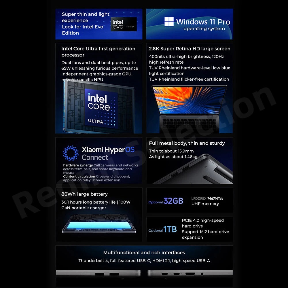 Xiaomi RedmiBook Pro 14 portátil Ultra 5-125H/Ultra 7-155H ARC gráficos 32GB DDR5 1T SSD 14 pulgadas 2,8 K 120Hz pantalla Notebook PC
