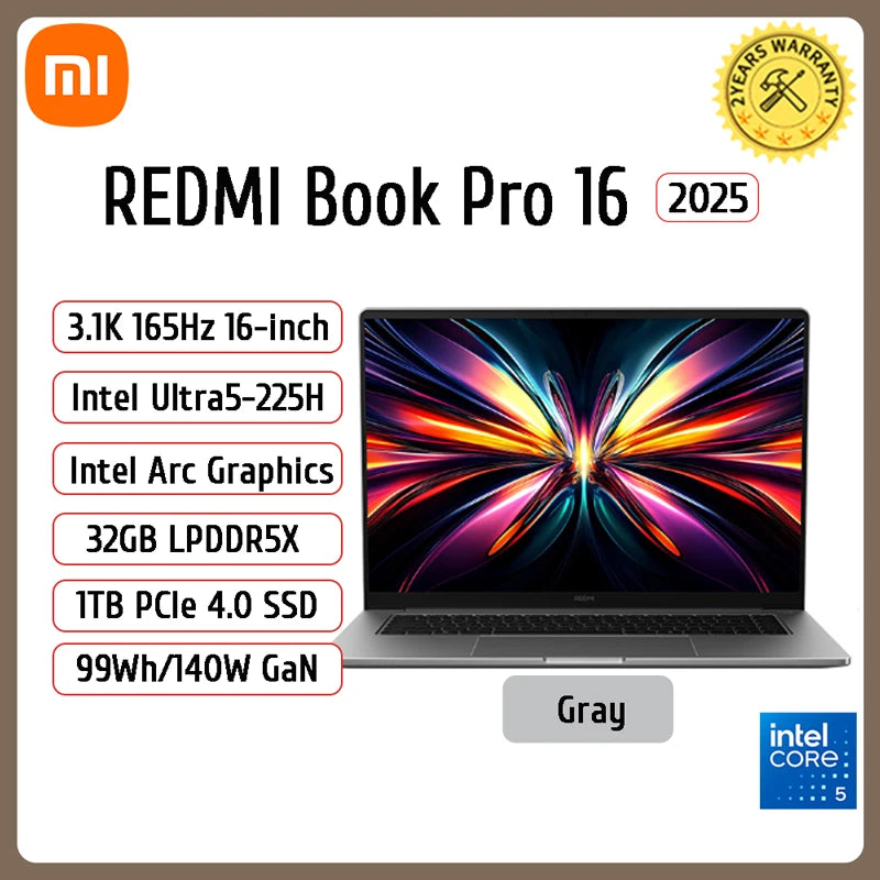 2025 Nuevo Xiaomi REDMI Book Pro 16 portátil Ultra5-225H Ultra7-255H/32GB/1TB 2.5K/3.1K/120Hz Notebook