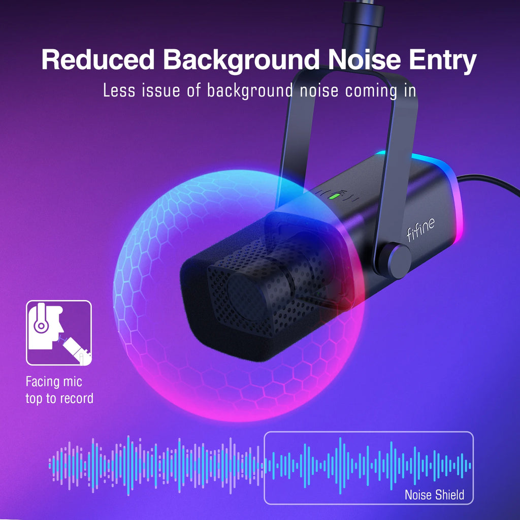 Kit de micrófono para juegos FIFINE XLR/USB con conector para auriculares/silencio/RGB/soporte de brazo, juego de micrófono dinámico para PC PS5/4 mezclador amplificador AM8T