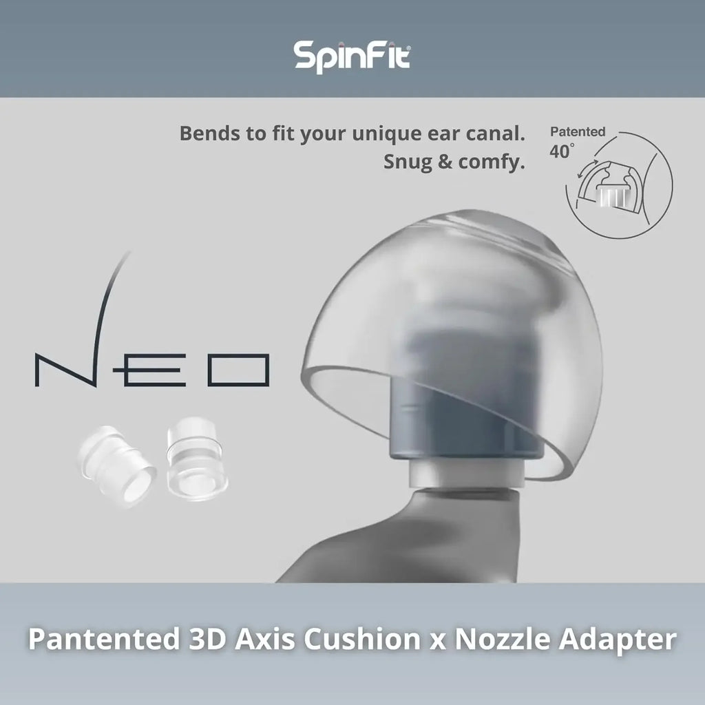 SpinFit NEO para puntas auriculares patentadas de silicona IEM, éxito de CP100/CP100 +, un juego que se adapta a boquillas normales y delgadas, 1 par con adaptadores