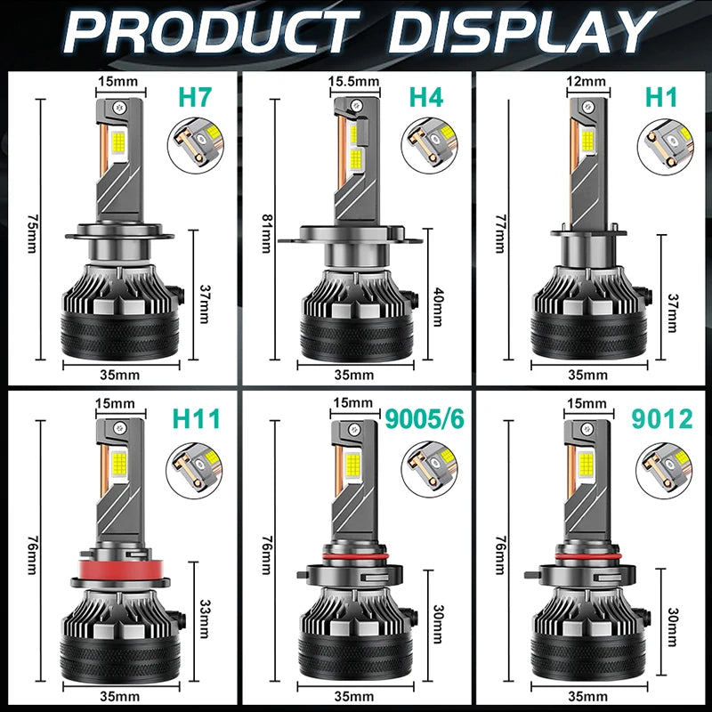 Faros LED H7 H11 de 2000W, 9000000LM, Lámparas LED Canbus para Auto, H1 H4 H8 9005 9006 HB3 HB4 9012 HIR2, Luces Antiniebla para Auto, 3 Tubos de Cobre