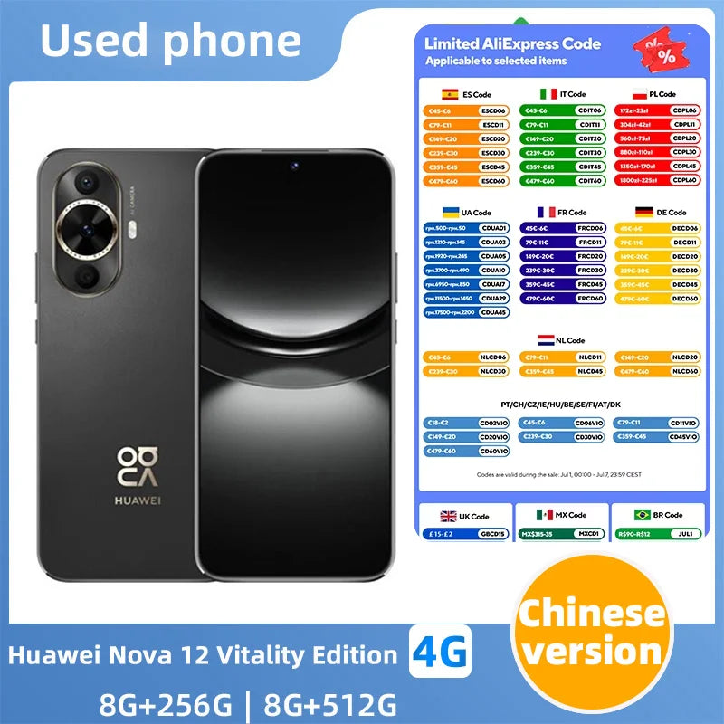 Teléfono Móvil HuaWei Nova 12 Edición Vitalidad, 6.7 Pulgadas, 120 Hz, Carga de 66 W, Cámara de 50.0 MP, OTA, Sistema Operativo Harmony OS 4.0, Teléfono Usado