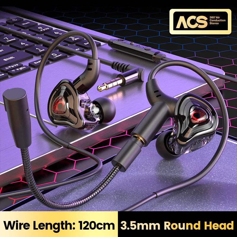 Auriculares con cable tipo C/3,5mm estéreo HiFi auriculares internos con cancelación de ruido auriculares deportivos para juegos con micrófonos duales