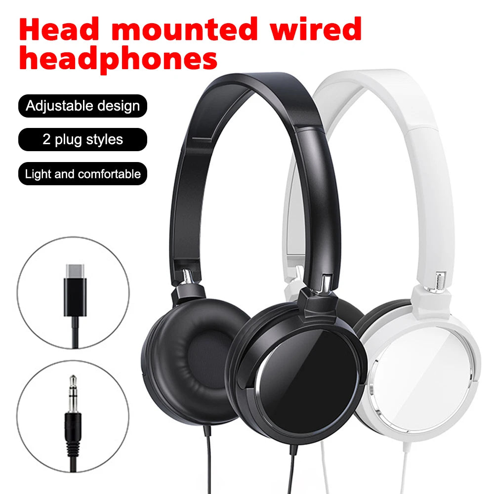 Auriculares con cable con enchufe de 3,5mm/tipo C, auriculares plegables, auriculares estéreo de graves a la moda para música, para PC, MP3, teléfonos inteligentes y tabletas