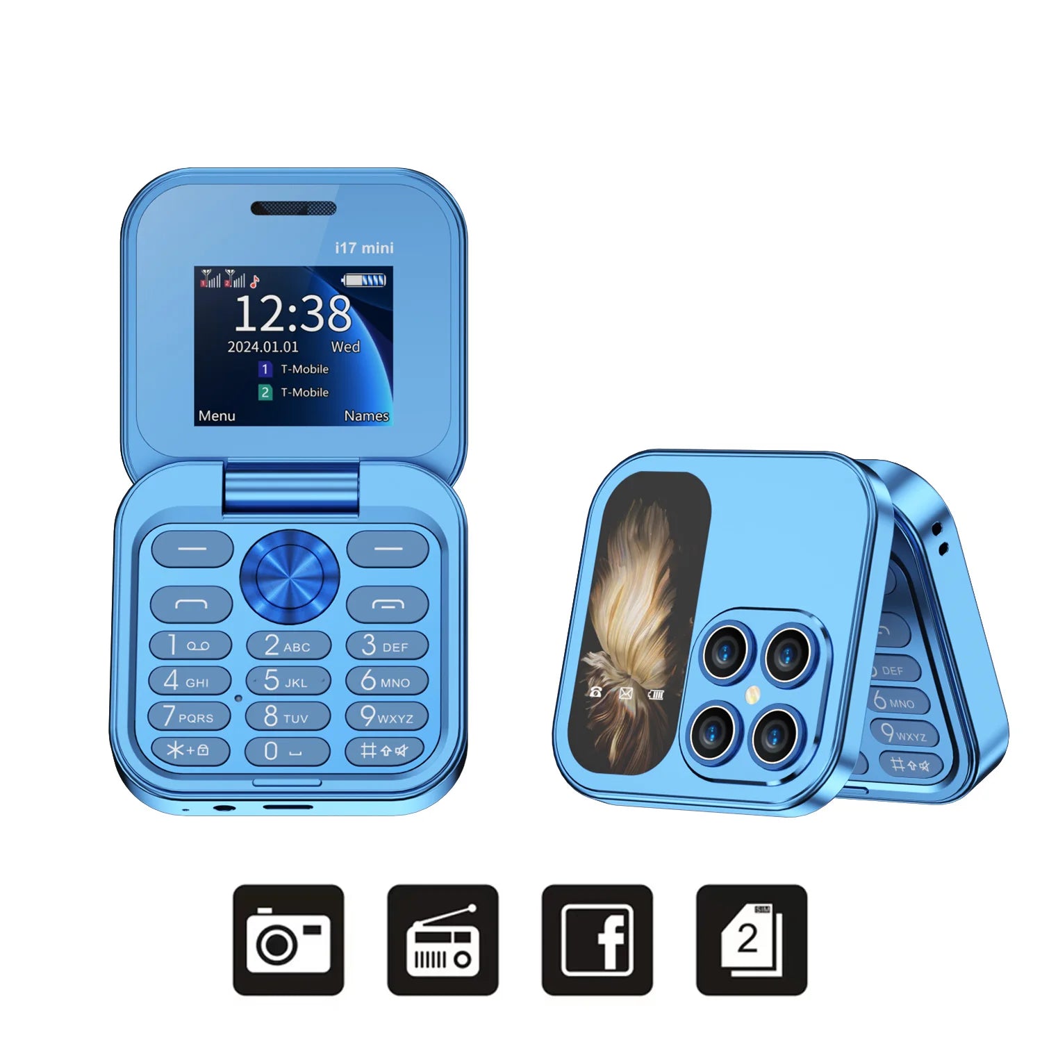 SERVO i17 Mini teléfono móvil plegable, celular con tapa, GSM, 2 tarjetas SIM, Dial de velocidad, Voz Mágica, regalos para niños