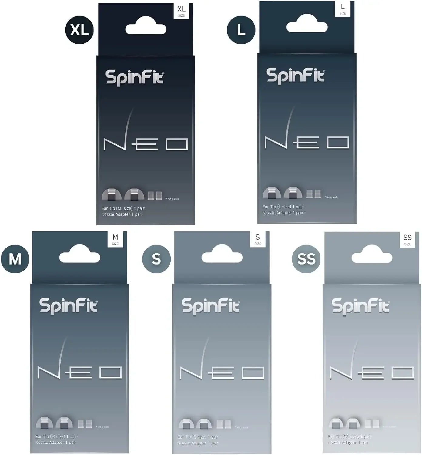 SpinFit NEO para puntas auriculares patentadas de silicona IEM, éxito de CP100/CP100 +, un juego que se adapta a boquillas normales y delgadas, 1 par con adaptadores
