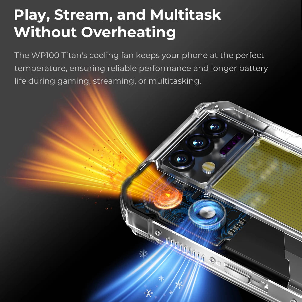 Teléfono Resistente Oukitel WP100 Titan, 33000 mAh, Cargador de 66 W, Cámara de 200 MP, Proyector Integrado, Linterna para Acampar, Teléfono Celular, 36 GB (12+24) + 512 GB