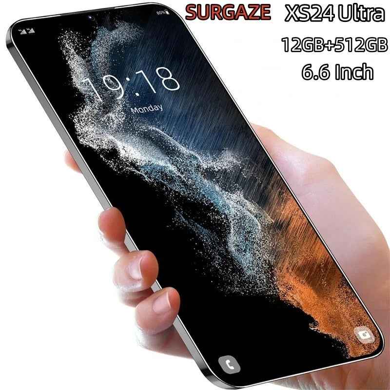 Teléfono inteligente SURGAZE NEW XS24 Ultra de 6.6 pulgadas, inteligente, 4G 5G, doble tarjeta, doble modo de espera, sistema Android, 12GB+512GB, versión global