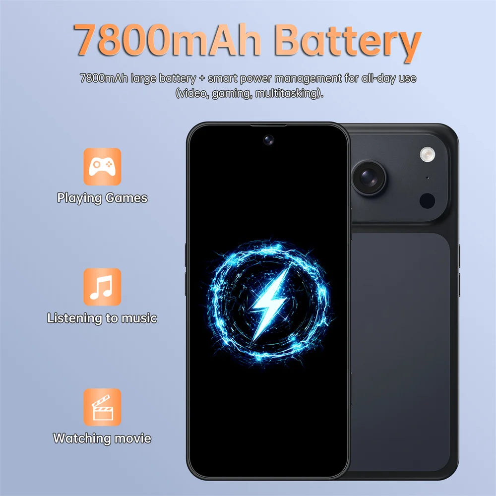 Nuevo Teléfono Inteligente Android 5G Ai 17 Pro Max 7.3HD, Teléfonos Móviles Inteligentes con Doble SIM, 7800 mAh, 22 GB + 2 TB, Desbloqueado, 16+48 MP