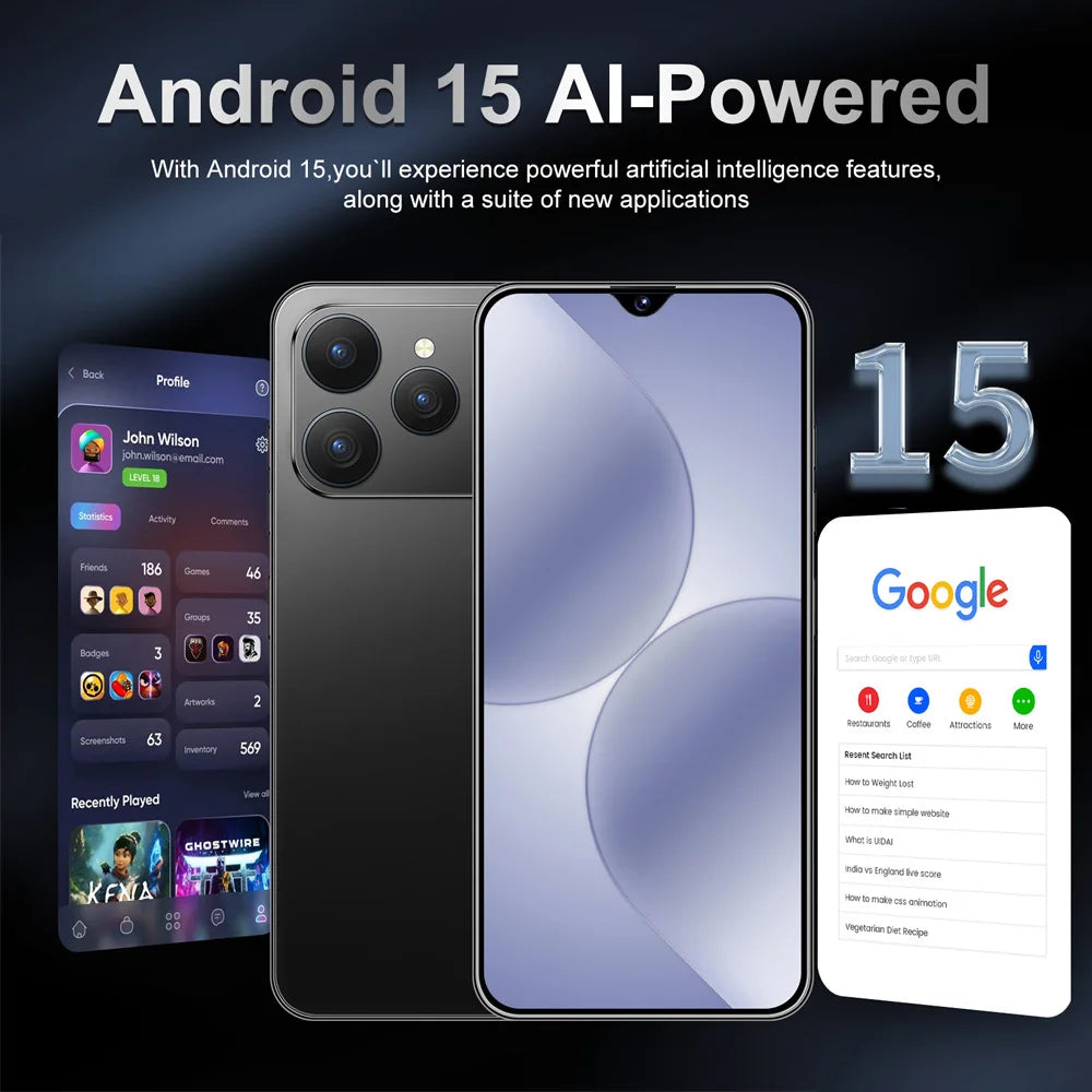 Nuevo Teléfono Inteligente i17 Pro Max Original 2026, Versión Global de 7.0 Pulgadas, 5G, Doble SIM, 6800mAh, Android 15