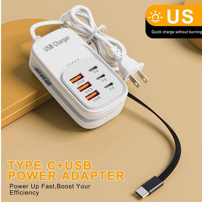 Estación de Carga USB Multi-Puerto 6 en 1, 3PD 3USB, Regleta de Escritorio, Adaptador de Carga Rápida, Enchufe EU, UK, US, Enchufe de Viaje