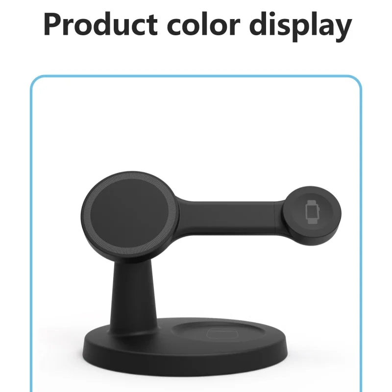 El Soporte de Carga Inalámbrico Tres en Uno para Teléfonos Móviles y Auriculares Ofrece Carga Rápida de 15W y Es Compatible con Relojes IOS
