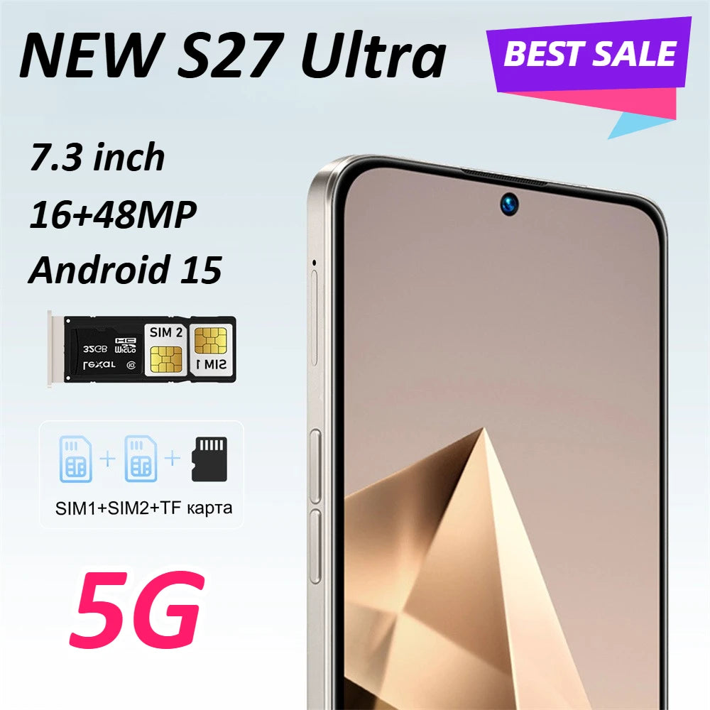 NUEVO S27 Ultra Original, Teléfono Celular 7.3HD, 5G, Doble SIM, Smartphone, 7800mAh, Android 15, Versión Global Económica