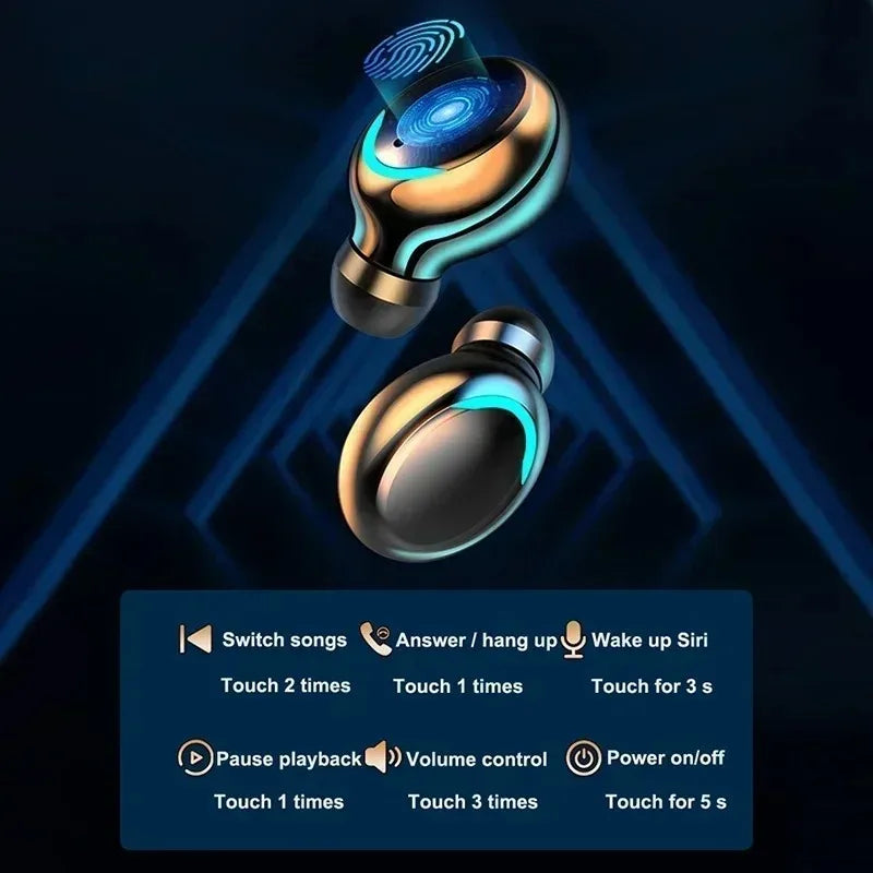 Auriculares inalámbricos TWS con tecnología Bluetooth, cancelación de ruido, sonido estéreo, pantalla LED y micrófono, ideales para practicar deportes.