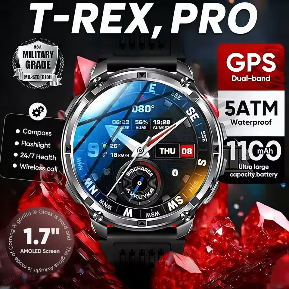Nuevo Reloj Inteligente T-Rex3 Pro 2026 con Batería de 1100 mAh, GPS, Resistente al Agua 5ATM, Rastreador Deportivo, Brújula, para Actividades al Aire Libre, Estilo Militar