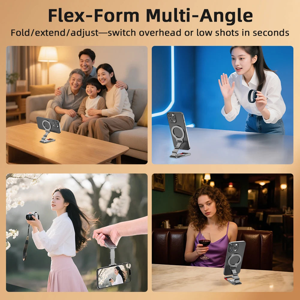 Soporte magnético para teléfono Flymile con mosquetón, compatible con iPhone 18 Pro Max, 17, 16, 15 y accesorios, trípode compatible con MagSafe.