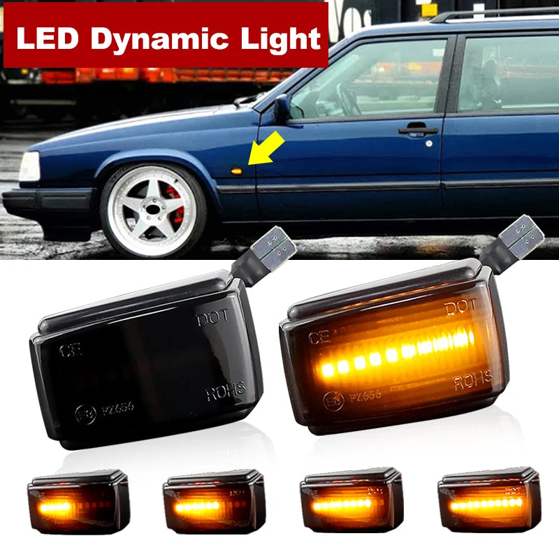 2 uds lámpara de posición lateral luces LED de señal de giro dinámicas para Volvo 240 260 262 740 760 780 850 940 960 C70 V40 V70 V90 S40 S70 S90