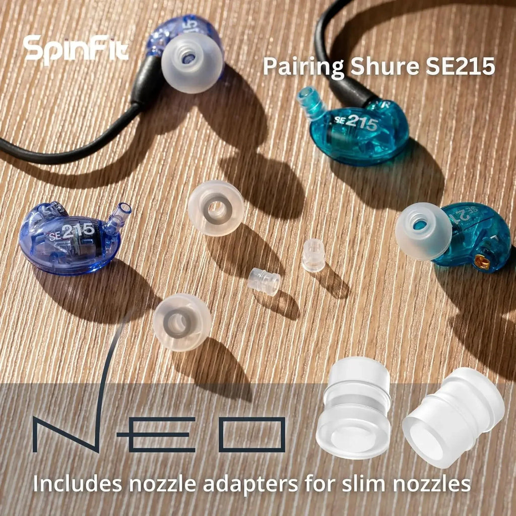 SpinFit NEO para puntas auriculares patentadas de silicona IEM, éxito de CP100/CP100 +, un juego que se adapta a boquillas normales y delgadas, 1 par con adaptadores