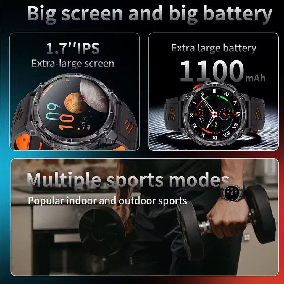 Nuevo Reloj Inteligente T-Rex3 Pro 2026 con Batería de 1100 mAh, GPS, Resistente al Agua 5ATM, Rastreador Deportivo, Brújula, para Actividades al Aire Libre, Estilo Militar