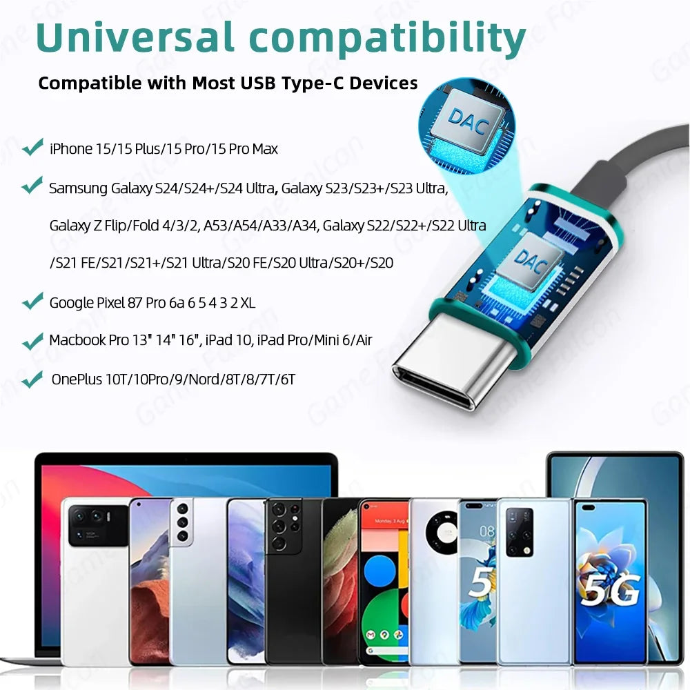 Auriculares USB tipo C HiFi bajo estéreo Control de volumen micrófono 3,5mm auriculares con cable para Galaxy S24 S23 S22 S21 Ultra iPhone 15 Pro Max