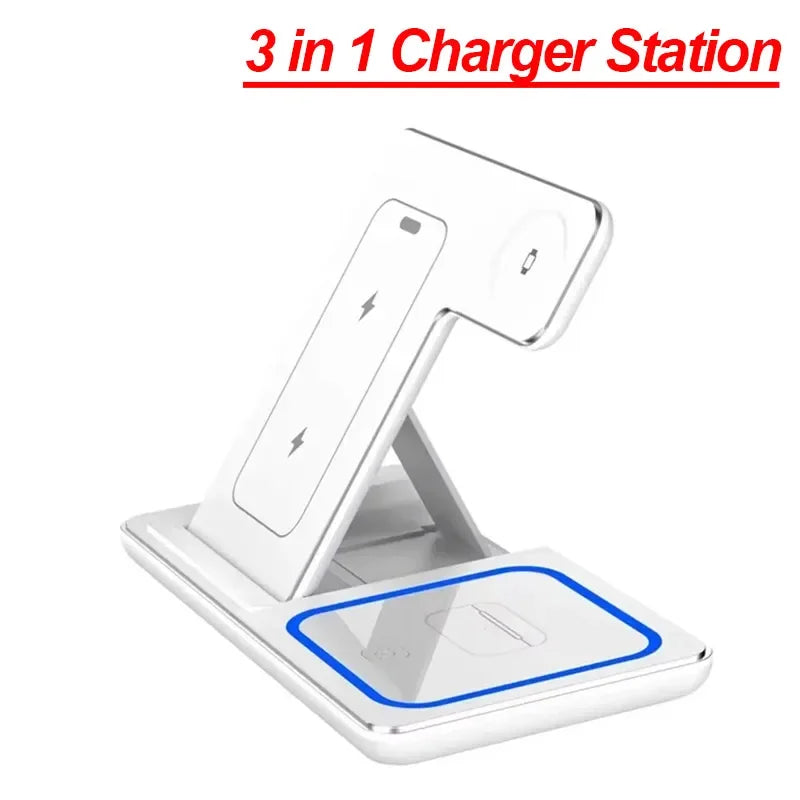 Estación de Carga Inalámbrica Plegable 3 en 1 para iPhone 17 16 15 14 13 12 Pro Max, iWatch 11, Airpods Pro 4/3, Base de Carga Rápida