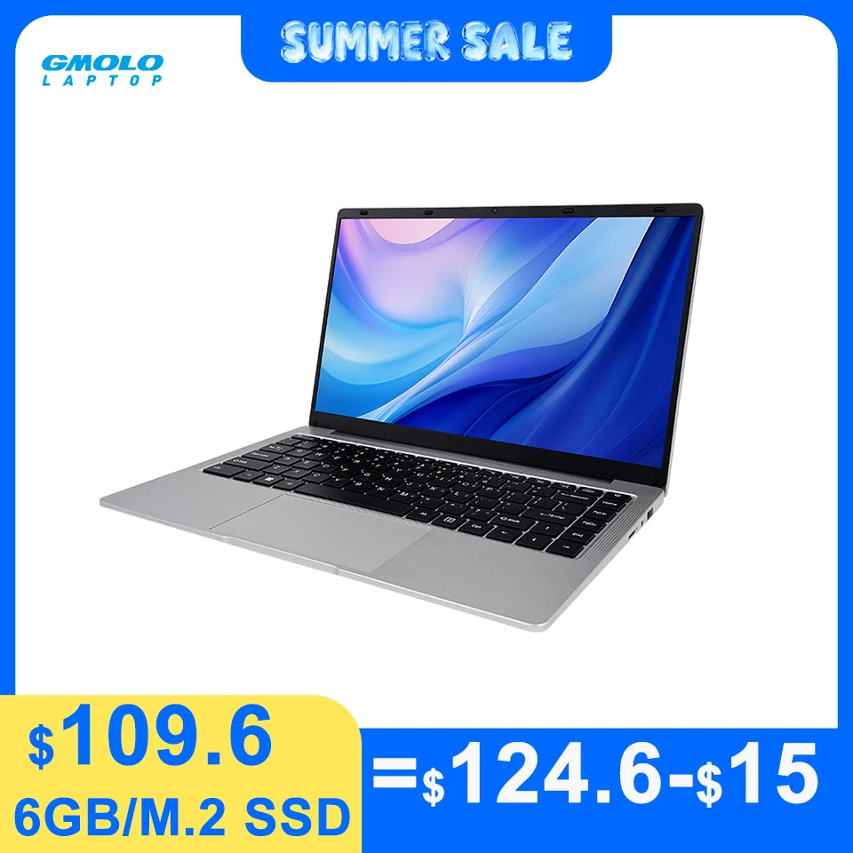 GMOLO-ordenador portátil Windows 10, Sin aranceles en México, 14 pulgadas, 6GB de RAM, 64GB + 128GB/256GB SSD, USB 3,0, WiFi, Bluetooth, cámara, Ultrabook fino, Netbook barato