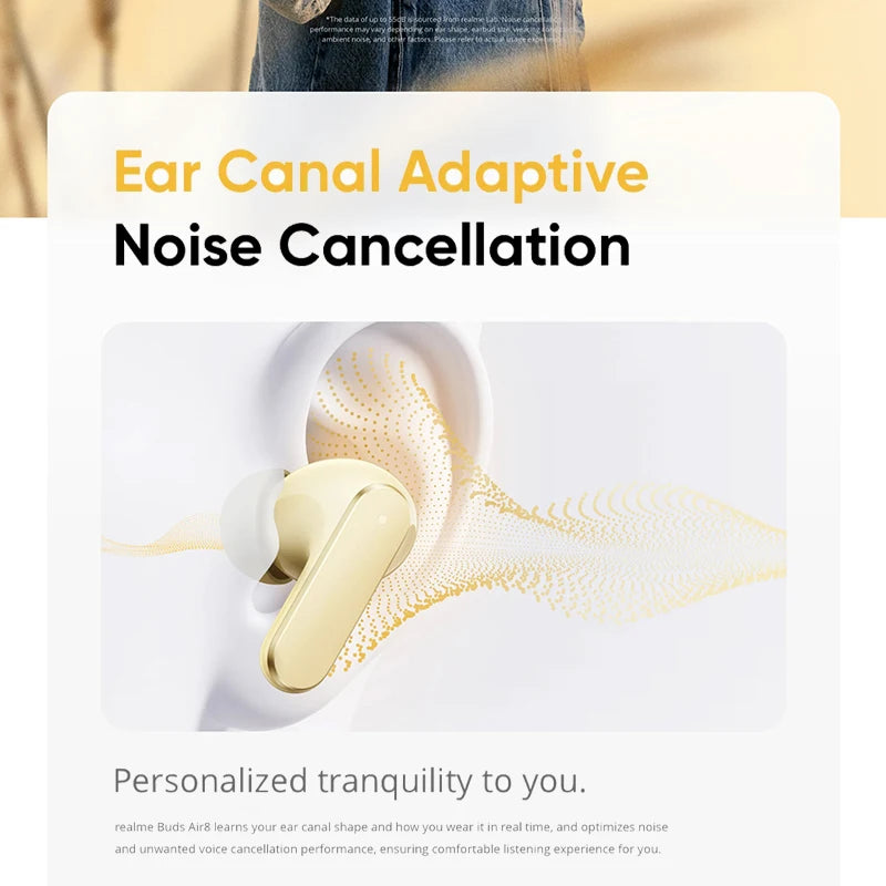 Versión Global realme Buds Air 8, Auriculares Inalámbricos con Cancelación de Ruido Ultra Profunda de 55dB, Bluetooth 5.4, LHDC 5.0, IP55