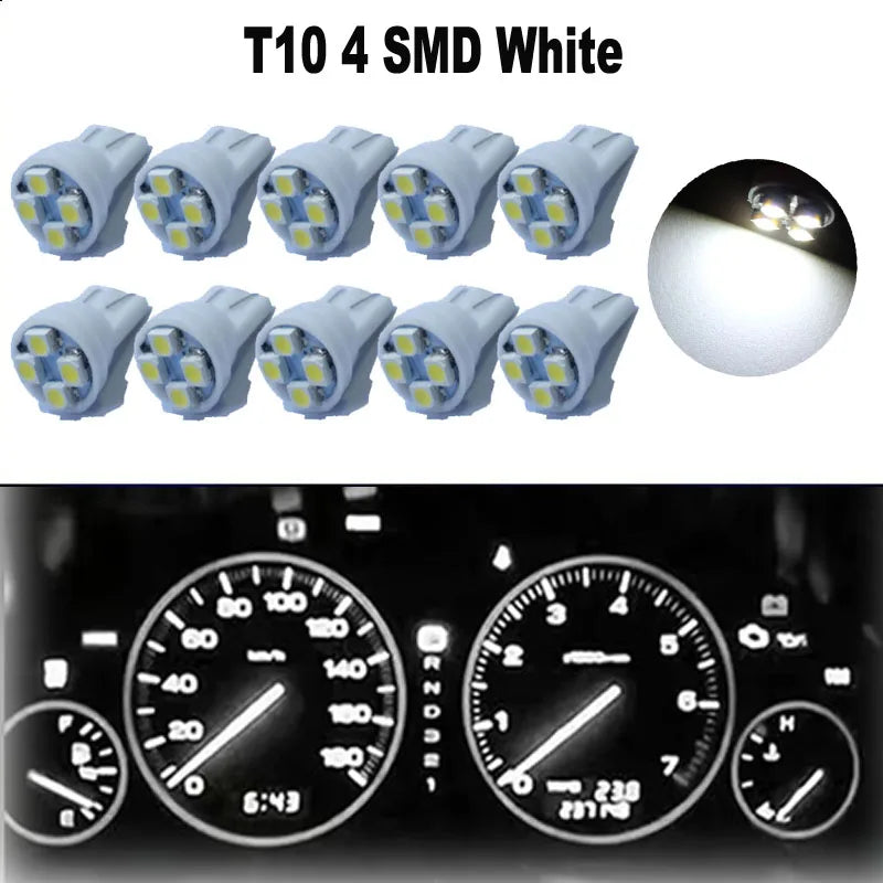 10 Uds luz de coche T10 4SMD 1210 LED cuña tablero calibre cluster bombilla hielo azul blanco verde rojo luz LED luz de lectura de coche
