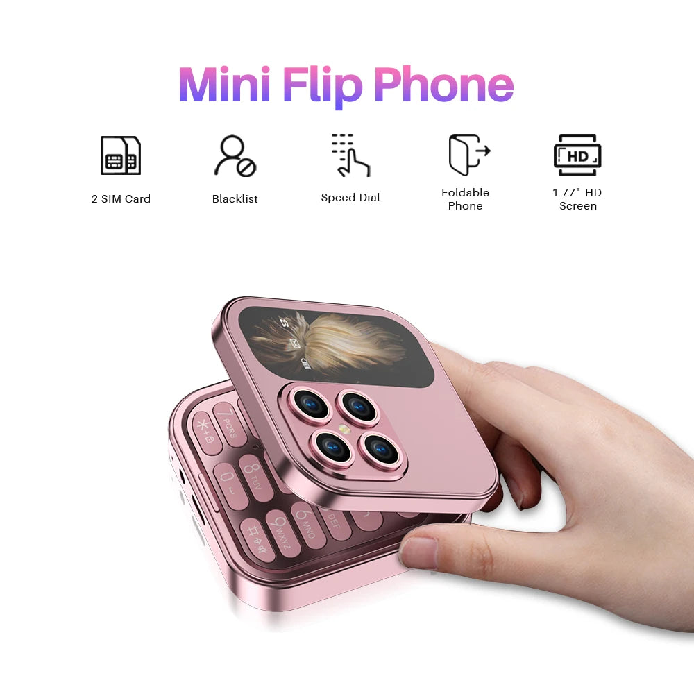 SERVO i17 Mini teléfono móvil plegable, celular con tapa, GSM, 2 tarjetas SIM, Dial de velocidad, Voz Mágica, regalos para niños