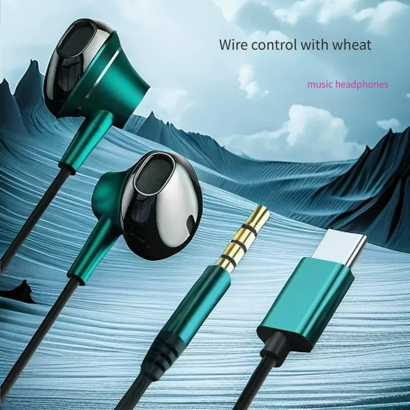 Auriculares USB tipo C HiFi bajo estéreo Control de volumen micrófono 3,5mm auriculares con cable para Galaxy S24 S23 S22 S21 Ultra iPhone 15 Pro Max