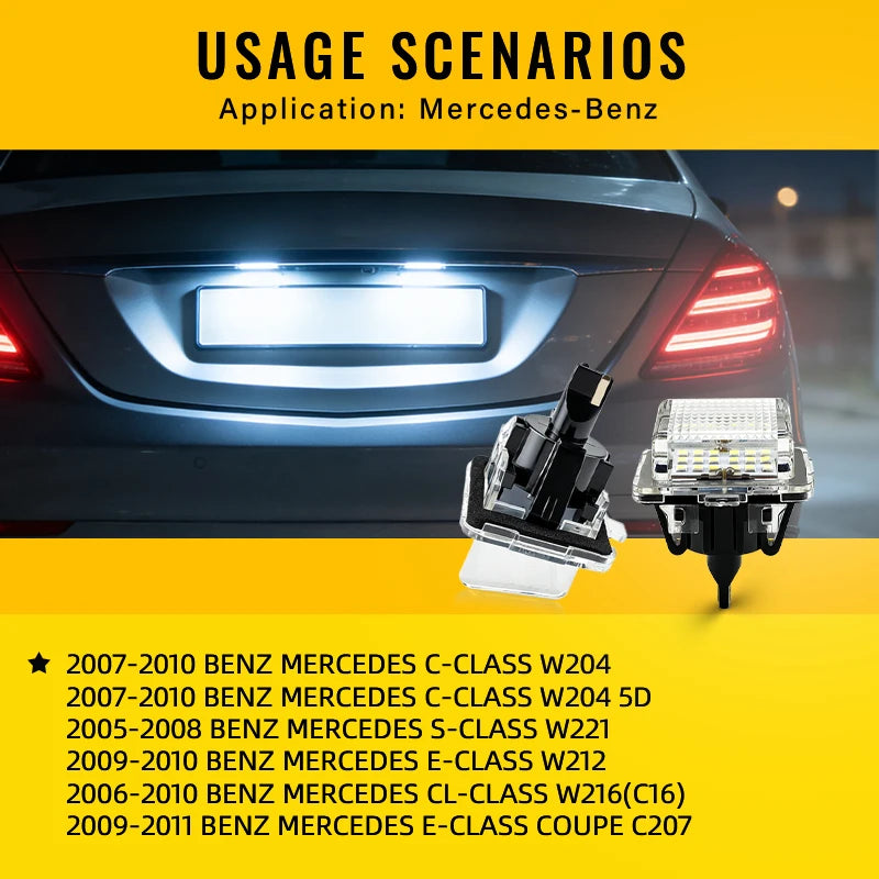 Luz LED de matrícula para Benz Clase C W205 C204 W204 S204 W221 W222 Clase E W212 C207 S212 A207, 2 uds.