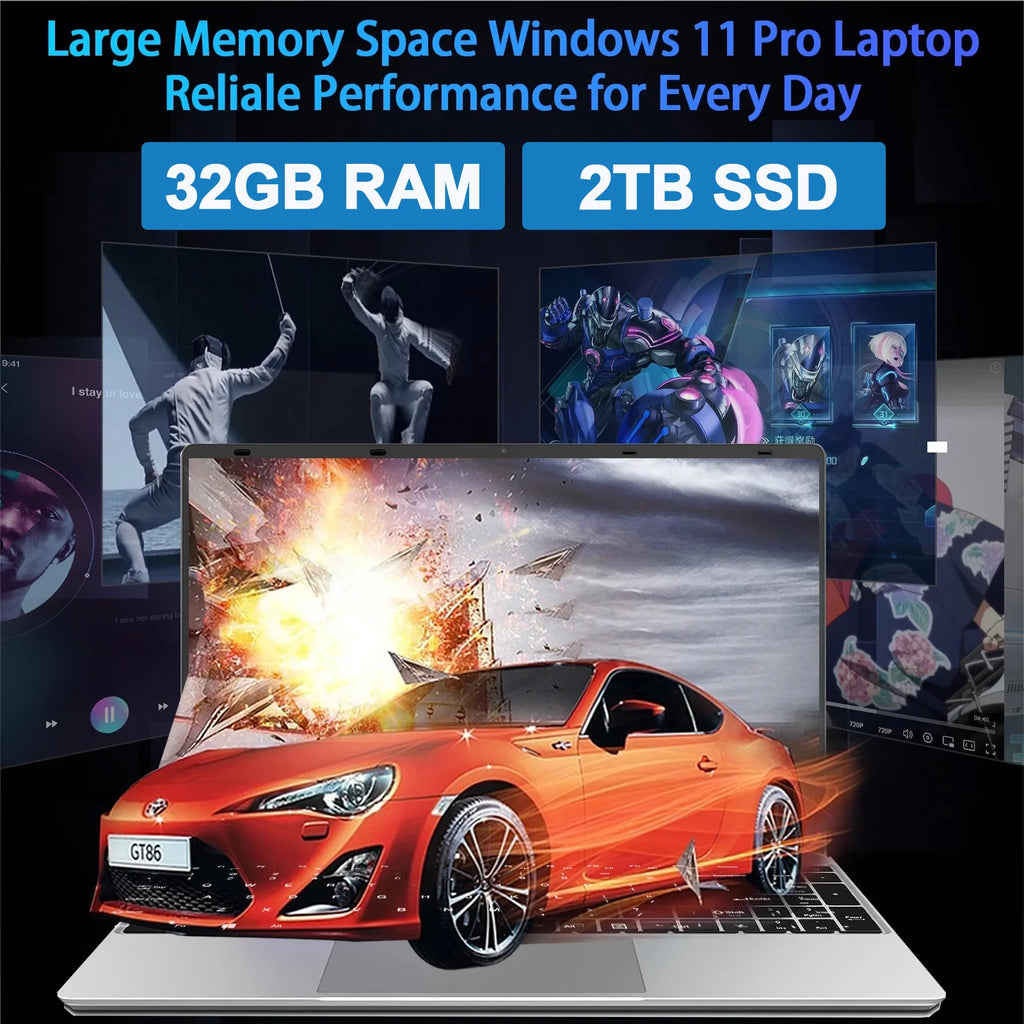 LENO nuevo 15,6 "portátil Intel 6500Y 32GB RAM 2TB SSD 5000mAh Oficina Windows11 Notebook PC Gamer con huella digital retroiluminada
