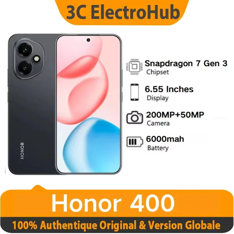 Honor 400-Snapdragon 7 Gen 3, AMOLED 120Hz, 6000 mah, 200MP + 50 MP AI Super Cámara, Smartphone 6,55 pulgadas