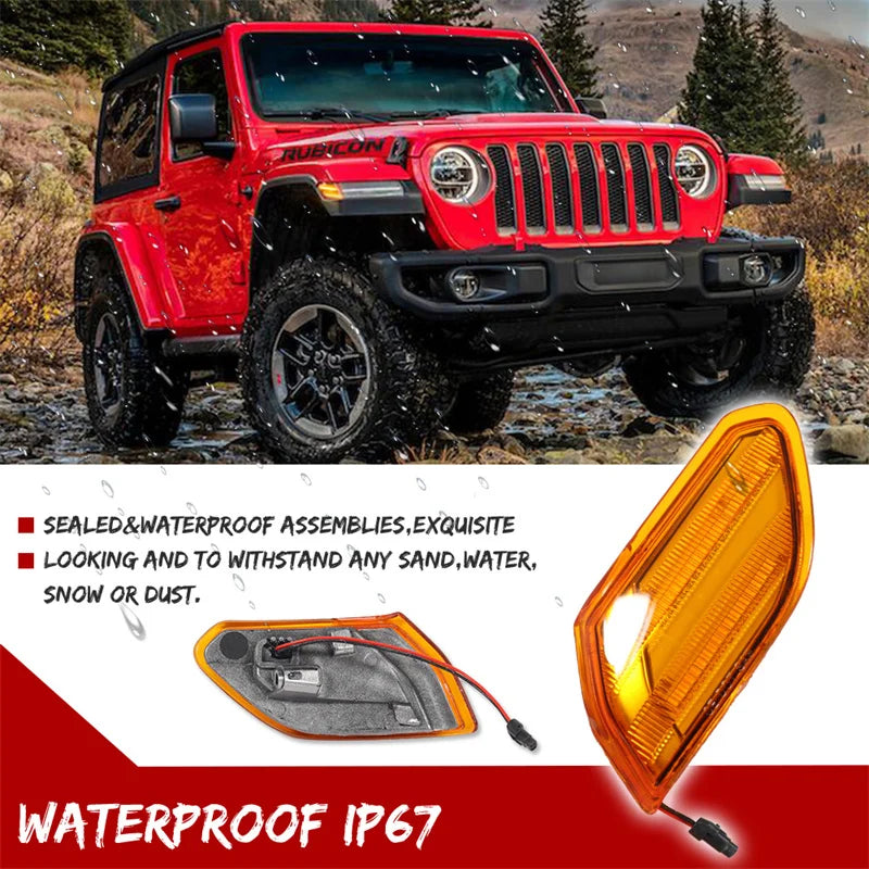 2 uds coche ámbar LED parachoques delantero marcador lateral señal de giro luz intermitente para Jeep Wrangler JL 2018-2021 gladiador JT 20-21