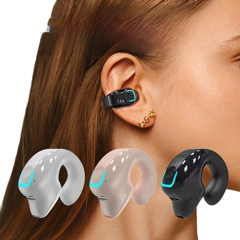 Auriculares Inalámbricos Bluetooth con Clip para la Oreja, Auriculares de Conducción Ósea de Alta Calidad, Auriculares Deportivos TWS con Cancelación de Ruido y Micrófono
