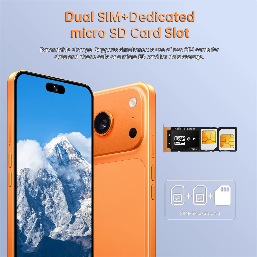Nuevo Teléfono Inteligente Android 5G Ai 17 Pro Max 7.3HD, Teléfonos Móviles Inteligentes con Doble SIM, 7800 mAh, 22 GB + 2 TB, Desbloqueado, 16+48 MP