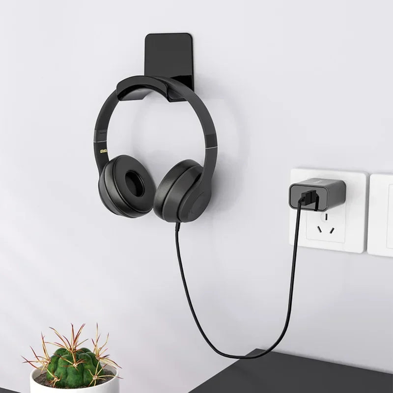 Soporte para auriculares, colgador de montaje en pared debajo del escritorio, soporte para estante de auriculares sin perforar, soporte de exhibición para auriculares
