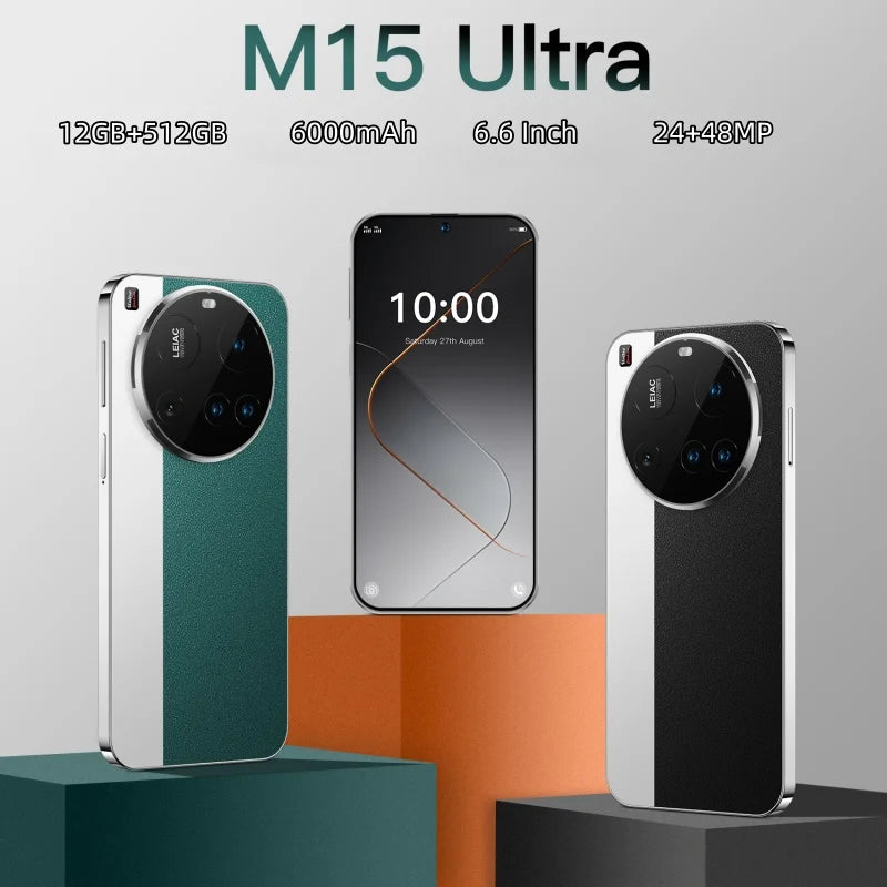Teléfono inteligente SURGAZE NEW M15 Ultra de 6.6 pulgadas, inteligente, 4G 5G, doble tarjeta, doble modo de espera, sistema Android, 12GB+512GB, versión global