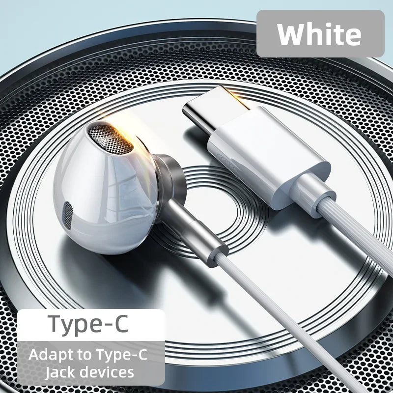 Auriculares USB tipo C HiFi bajo estéreo Control de volumen micrófono 3,5mm auriculares con cable para Galaxy S24 S23 S22 S21 Ultra iPhone 15 Pro Max