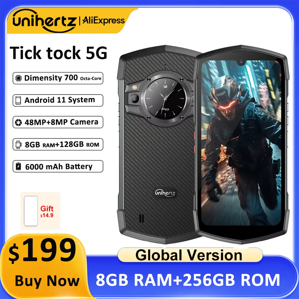 Unihertz Tick Tock Smartphone resistente 5G 128/256GB teléfono móvil 6000mAh Android teléfono de 6,5 pulgadas con pantalla Dual cámara de 48MP IP68