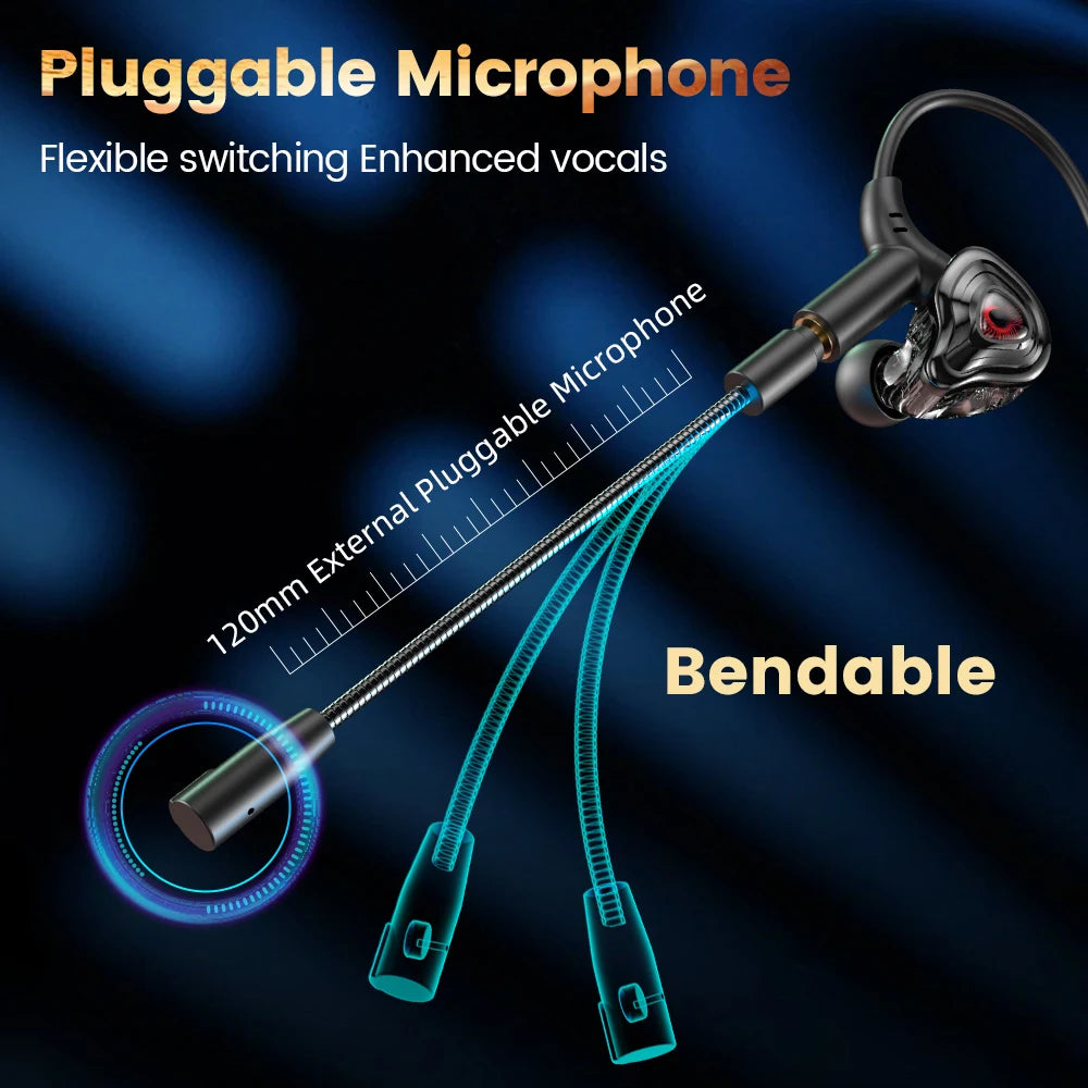Auriculares con cable tipo C/3,5mm estéreo HiFi auriculares internos con cancelación de ruido auriculares deportivos para juegos con micrófonos duales